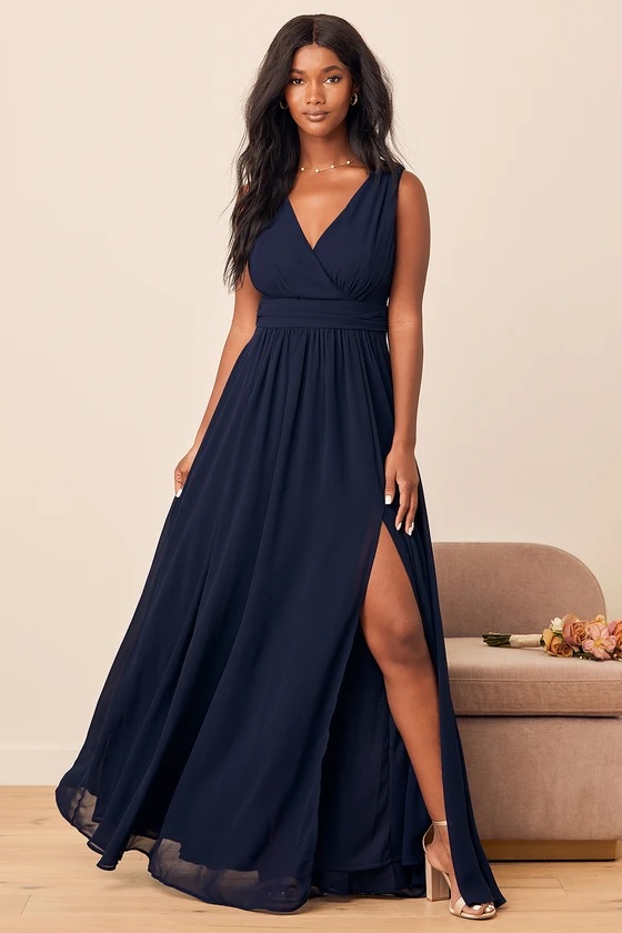 5-1 Thoughts of Hue Navy Blue Surplice Maxi Dress